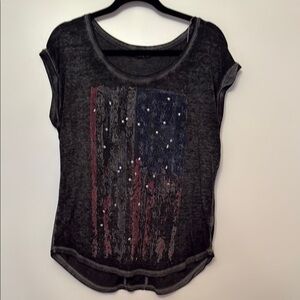 Rock & Republic Gray Graphic American Flag Cap Sleeve Tee